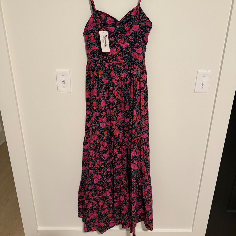 FORE Dress & Dwell In A Hurry Floral Maxi Dress Pink Orange Cutout Medium NEW - Picture 3 of 7